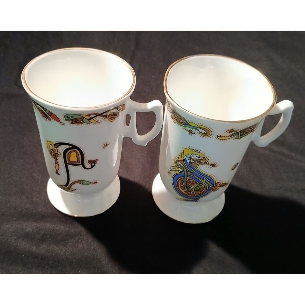 Two Royal Tara Celtic Illuminative Art Mug Book of Kells 6 Oz Footed Cups EUC